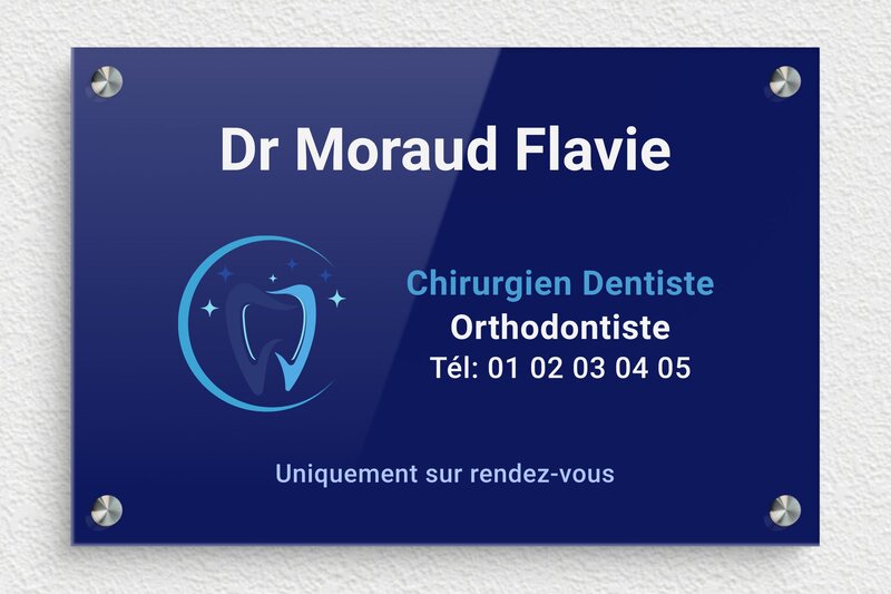 Plaque professionnelle bleue - Plexiglass - 300 x 200 mm - custom - screws-spacer - ppro-dentiste-003-2