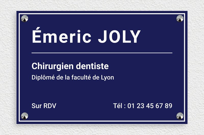 Plaque dentiste - Plaque professionnelle pour chirurgien-dentiste - PVC - 300 x 200 mm - bleu-marine-blanc - screws-caps - ppro-dentiste-003-4