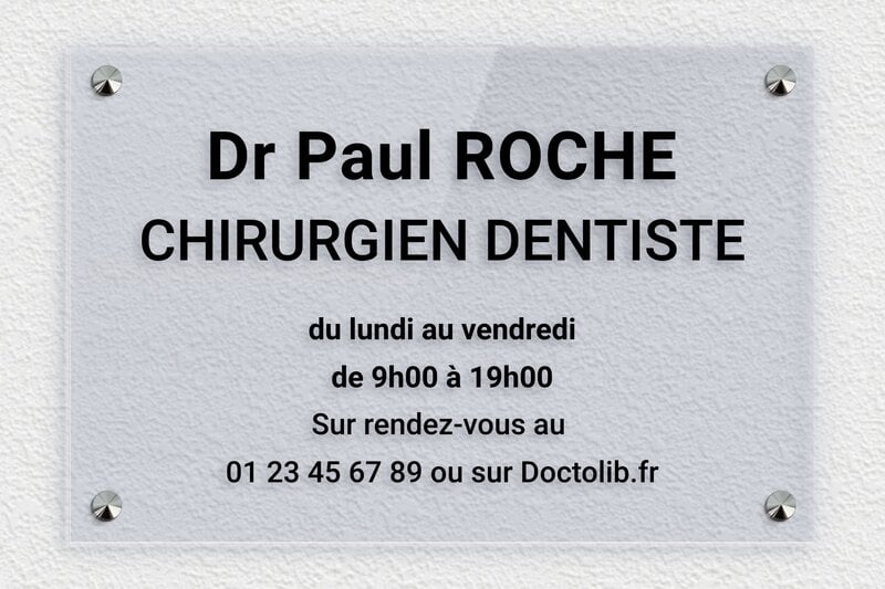 Plaque professionnelle plexiglas transparent - Plexi Transparent Bleu - 300 x 200 mm - bleu - screws-caps - ppro-dentiste-004-056