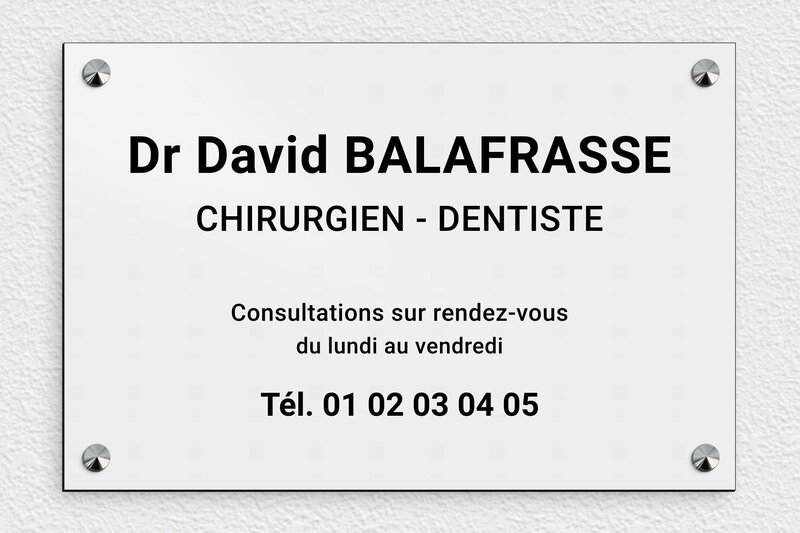 Plaque dentiste - Plaque professionnelle pour chirurgien-dentiste - PVC - 300 x 200 mm - gris-noir - screws-caps - ppro-dentiste-006-1