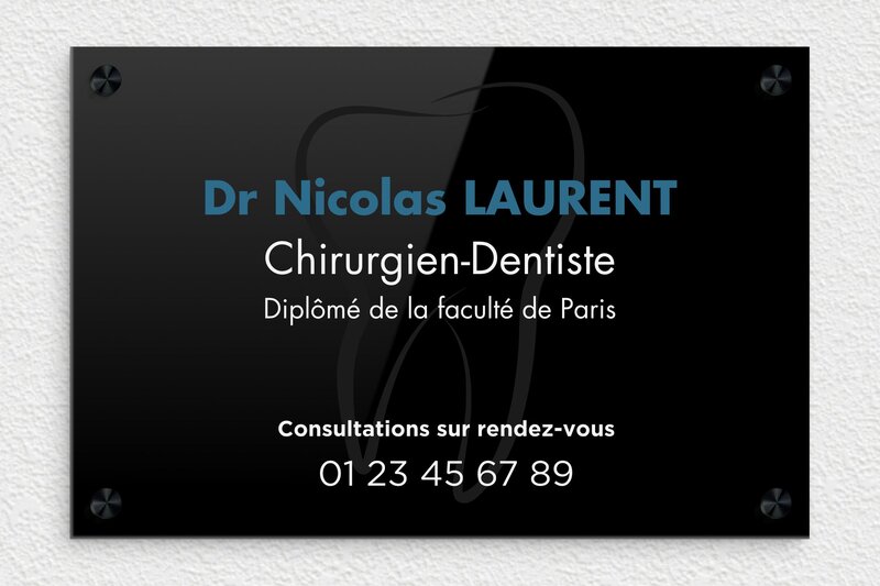 Plaque dentiste - Plaque professionnelle pour chirurgien-dentiste - Plexiglass - 300 x 200 mm - custom - screws-caps - ppro-dentiste-010-1