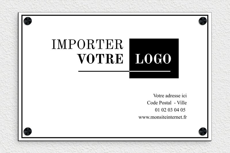 Plaque professionnelle association - PVC - 300 x 200 mm - blanc-noir - screws-caps - ppro-entreprise-005-0