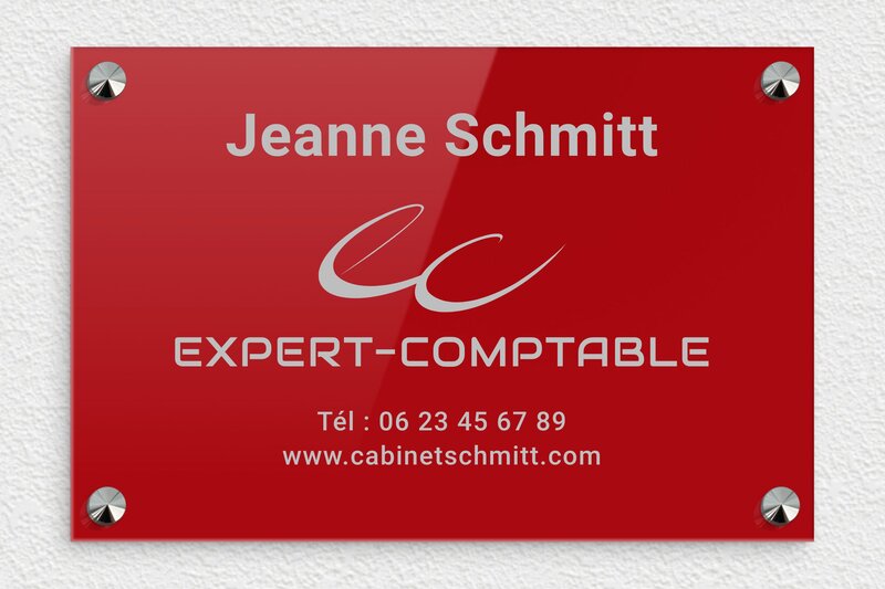 Plaque Expert comptable - Plexiglass - 300 x 200 mm - rouge-argent - screws-caps - ppro-expert-comptable-002-4