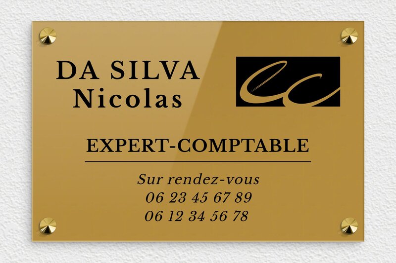 Plaque Expert comptable - Plexiglass - 300 x 200 mm - or-fonce-noir - screws-caps - ppro-expert-comptable-003-4