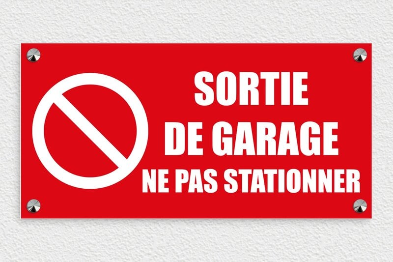 Panneau interdiction de stationner - PVC - 400 x 200 mm - rouge-blanc - screws-caps - ppro-garage-001-0