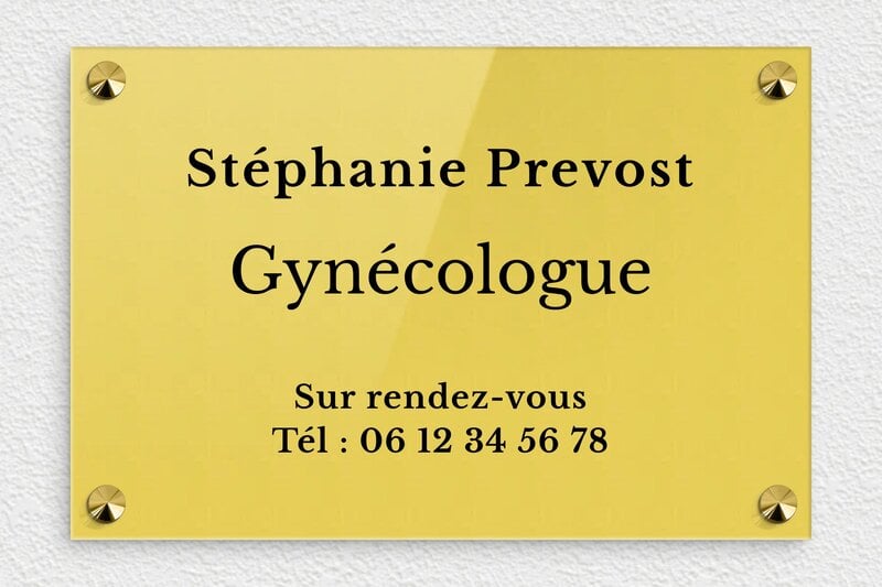 Plaque Gynécologue - Plexiglass - 300 x 200 mm - or-clair-noir - screws-caps - ppro-gynecologue-001-1