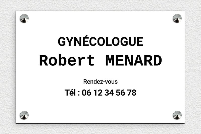 Plaque Gynécologue - PVC - 300 x 200 mm - blanc-noir - screws-caps - ppro-gynecologue-004-1