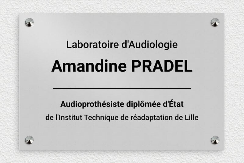 Plaque professionnelle audioprothésiste - Aluminium - 300 x 200 mm - anodise - screws-caps - ppro-job-audioprothesiste-001-1