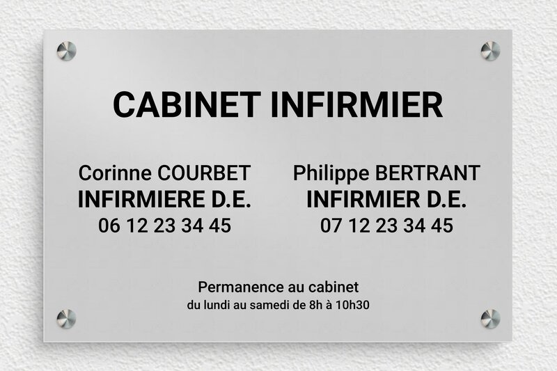 Plaque professionnelle cabinet infirmier - Aluminium - 300 x 200 mm - anodise - screws-spacer - ppro-job-cabinet-infirmer-001-1