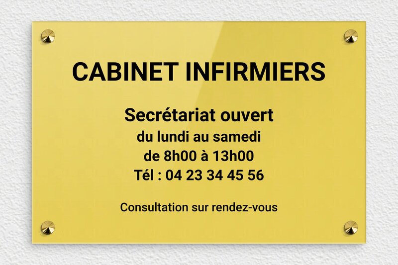 Plaque professionnelle cabinet infirmier - Plexiglass - 300 x 200 mm - or-clair-noir - screws-caps - ppro-job-cabinet-infirmer-006-4