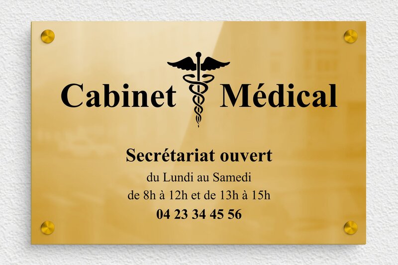 Plaque professionnelle cabinet médical - Laiton - 300 x 200 mm - poli - screws-spacer - ppro-job-cabinet-medical-002-1