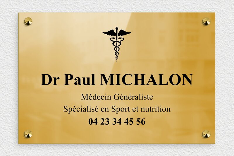 Plaque professionnelle cabinet médical - Laiton - 300 x 200 mm - poli - screws-caps - ppro-job-cabinet-medical-003-1