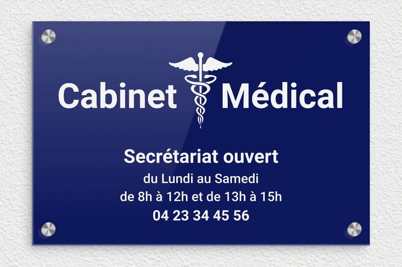 Plaque professionnelle cabinet médical - Plexiglass - 300 x 200 mm - bleu-blanc - screws-caps - ppro-job-cabinet-medical-006-1