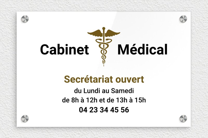 Plaque professionnelle cabinet médical - Plexiglass - 300 x 200 mm - custom - screws-caps - ppro-job-cabinet-medical-007-2