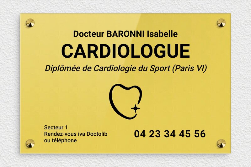 Plaque cardiologue - Plexiglass - 300 x 200 mm - or-clair-noir - screws-caps - ppro-job-cardiologue-004-1