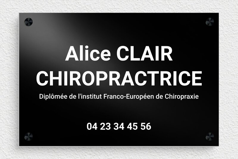 Plaque chiropracteur - Aluminium - 300 x 200 mm - noir - screws-spacer - ppro-job-chiropracteur-007-1