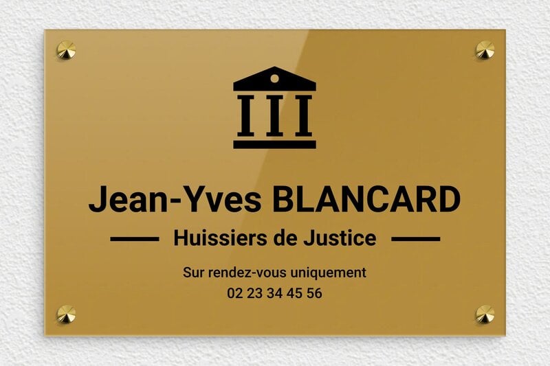 Plaque Huissier de justice - Plexiglass - 300 x 200 mm - or-fonce-noir - screws-caps - ppro-job-huissier-003-1