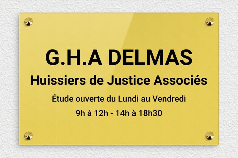 Plaque Huissier de justice - Plexiglass - 300 x 200 mm - or-clair-noir - screws-caps - ppro-job-huissier-008-1