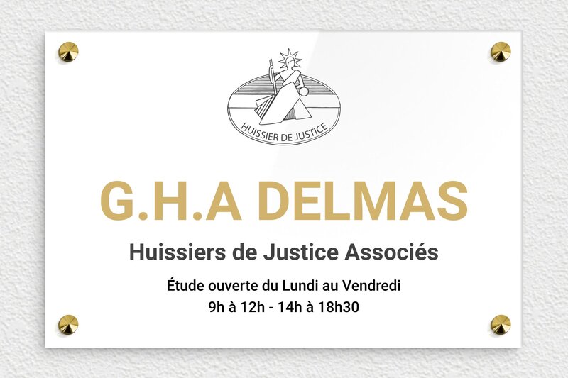 Plaque Huissier de justice - Plexiglass - 300 x 200 mm - custom - screws-caps - ppro-job-huissier-009-1