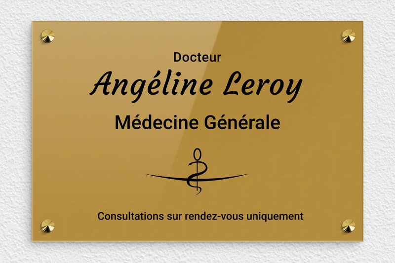 Plaque professionnelle médecin généraliste - Plexiglass - 300 x 200 mm - or-fonce-noir - screws-caps - ppro-job-medecin-plexiglas-002-1