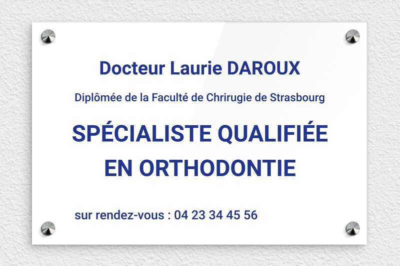 Plaque orthodontiste - Plexiglass - 300 x 200 mm - blanc-bleu - screws-caps - ppro-job-orthodontiste-004-1