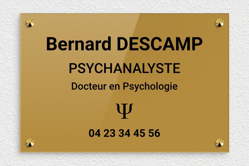 Plaque professionnelle psychanalyste - Plexiglass - 300 x 200 mm - or-fonce-noir - screws-caps - ppro-job-psychanalyste-001-5