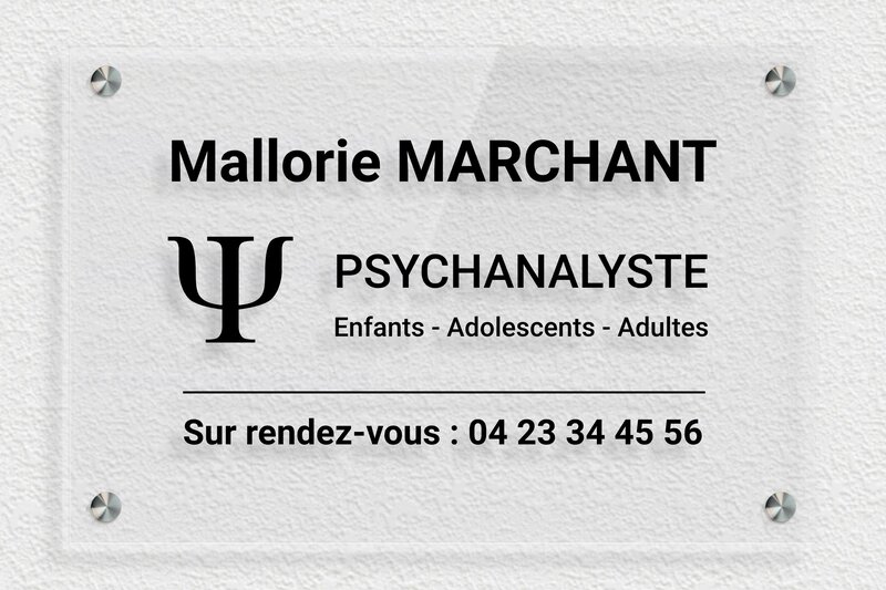 Plaque professionnelle psychanalyste - Plexiglass Transparent - 300 x 200 mm - transparent - screws-spacer - ppro-job-psychanalyste-005-1