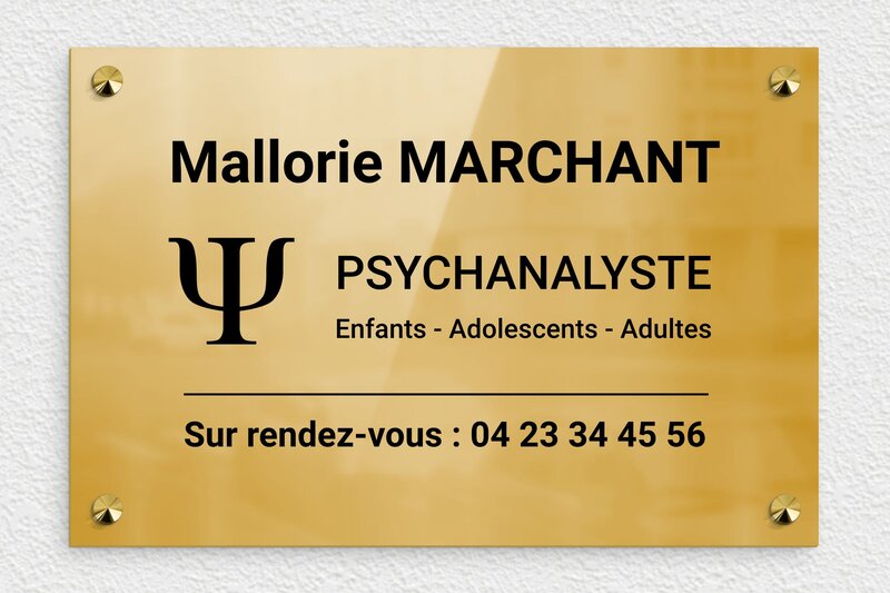 Plaque professionnelle psychanalyste - Laiton - 300 x 200 mm - poli - screws-caps - ppro-job-psychanalyste-quadri-002-3