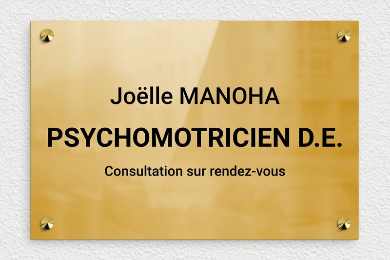 Plaque professionnelle psychomotricien - Laiton - 300 x 200 mm - poli - screws-caps - ppro-job-psychomotricien-004-1
