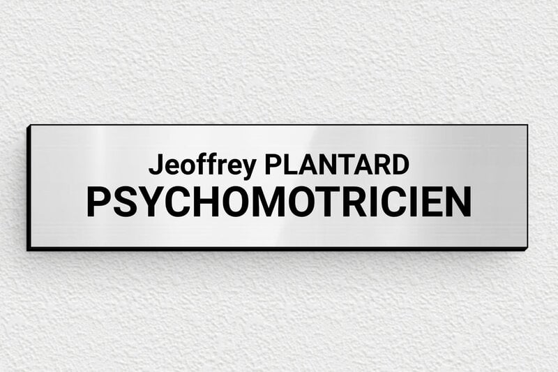 Plaque professionnelle psychomotricien - PVC - 100 x 25 mm - gris-brillant-noir - glue - ppro-job-psychomotricien-006-1