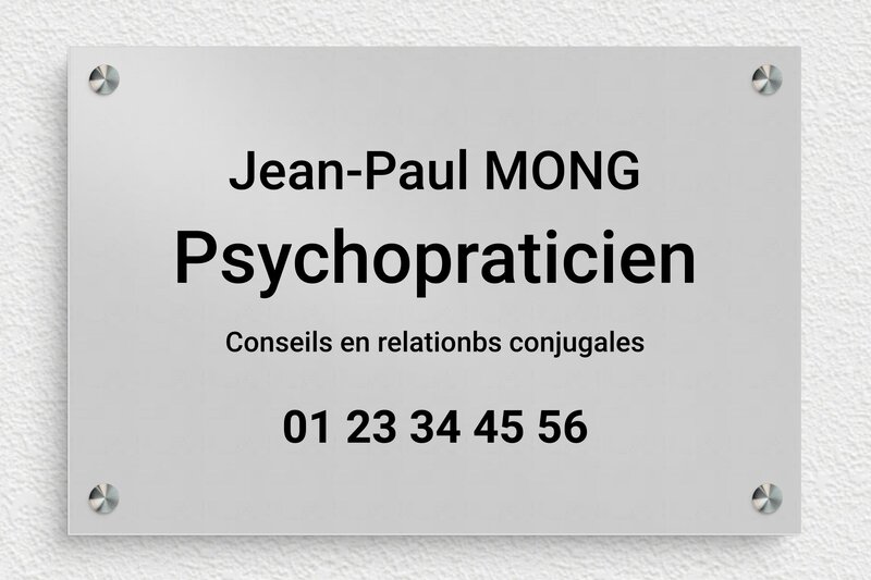Plaque professionnelle psychopraticien - Aluminium - 300 x 200 mm - anodise - screws-spacer - ppro-job-psychopraticien-005-1