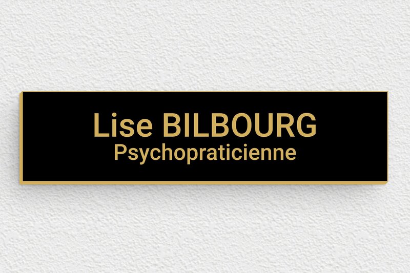 Plaque professionnelle psychopraticien - PVC - 100 x 25 mm - noir-or - glue - ppro-job-psychopraticien-007-1