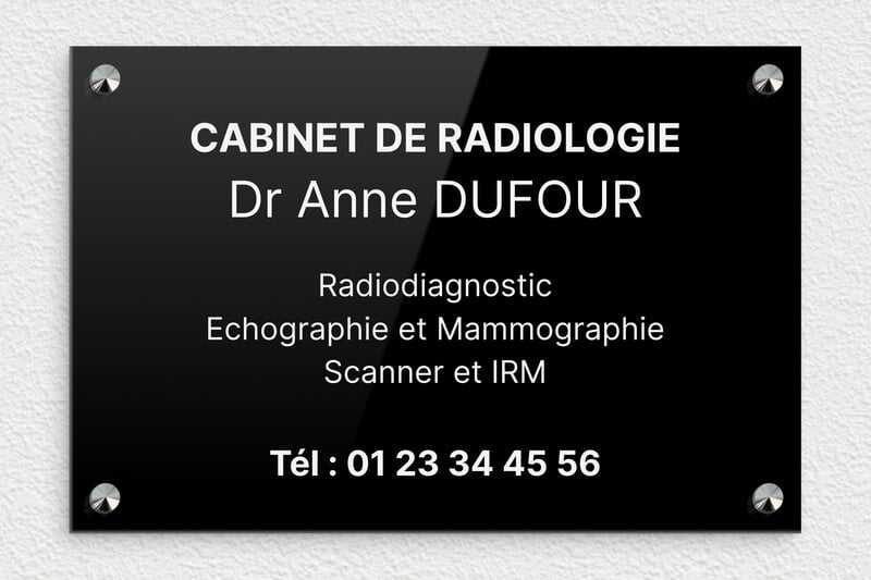  Plaque cabinet radiologie - Plexiglass - 300 x 200 mm - noir-blanc - screws-caps - ppro-job-radiologue-001-1