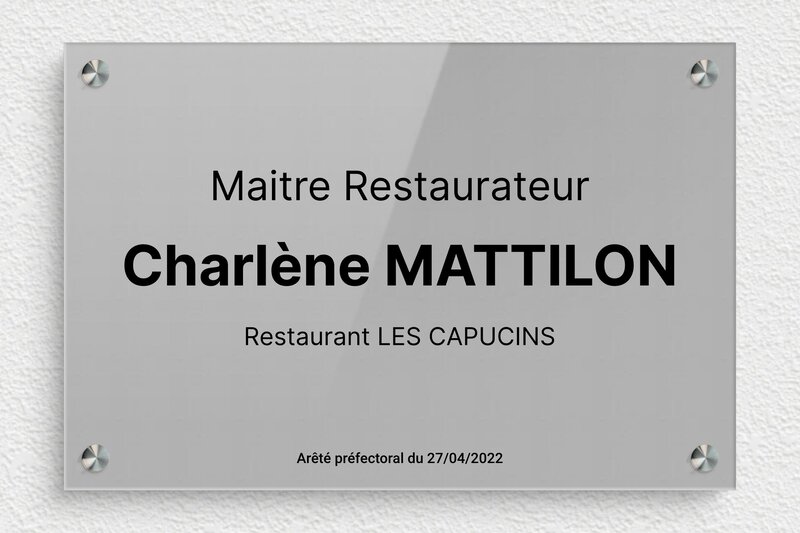 Plaque Maître Restaurateur - Plexiglass - 300 x 200 mm - gris-noir - screws-spacer - ppro-job-restaurateur-004-1