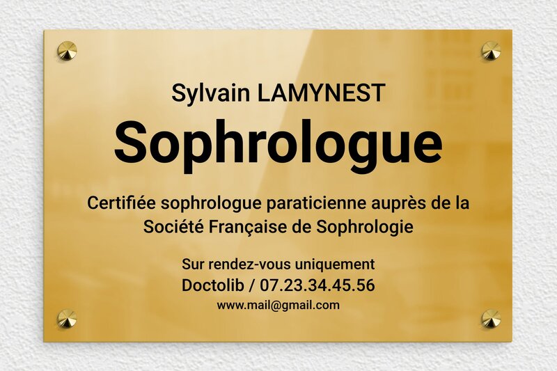 Plaque sophrologue - Laiton - 300 x 200 mm - poli - screws-caps - ppro-job-sophrologue-005-1