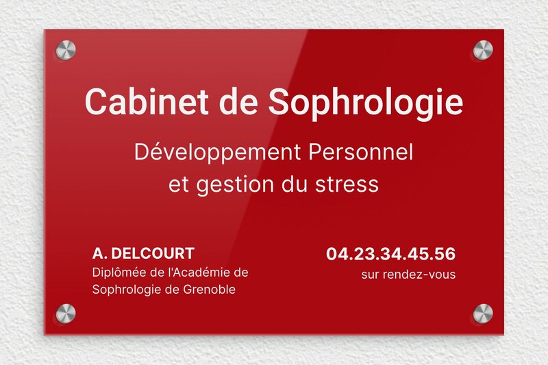 Plaque sophrologue - Plexiglass - 300 x 200 mm - rouge-blanc - screws-caps - ppro-job-sophrologue-007-1