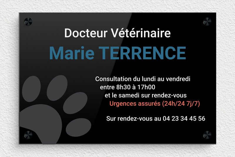 Plaque vétérinaire - Plexiglass - 300 x 200 mm - custom - screws-spacer - ppro-job-veterinaire-009-1