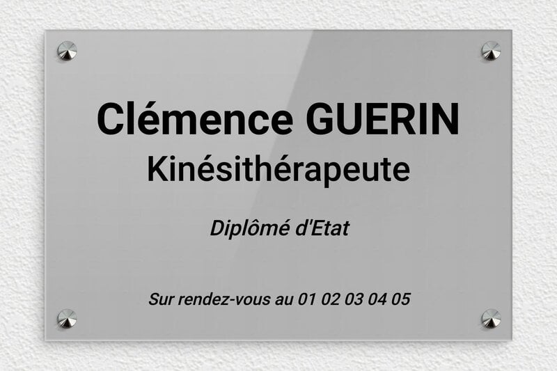 Plaque Kiné - Plexiglass - 300 x 200 mm - gris-noir - screws-caps - ppro-kinesitherapeute-001-1