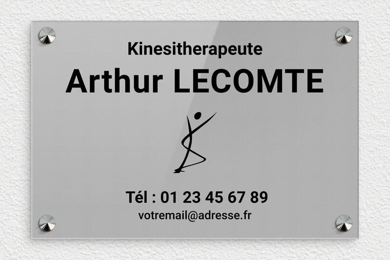 Plaque Kiné - Plexiglass - 300 x 200 mm - gris-noir - screws-caps - ppro-kinesitherapeute-001-4