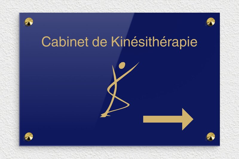 Plaque Kiné - Plexiglass - 300 x 200 mm - bleu-or - screws-caps - ppro-kinesitherapeute-004-0