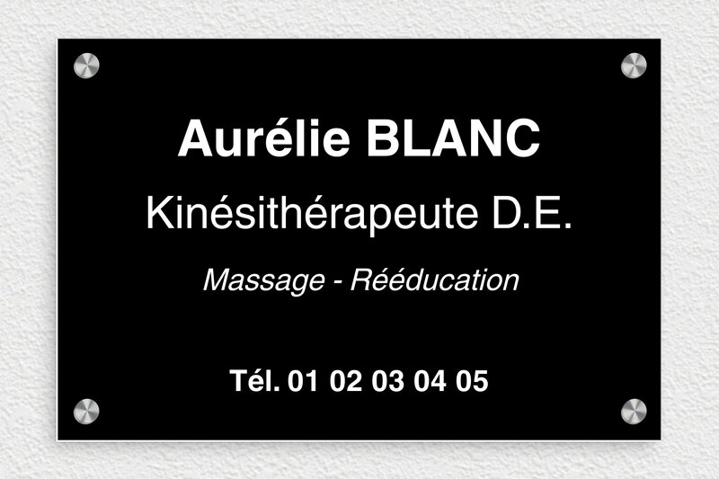 Plaque Kiné - PVC - 300 x 200 mm - noir-blanc - screws-caps - ppro-kinesitherapeute-007-1
