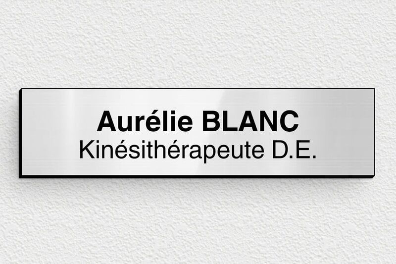 Plaque professionnelle therapeute - PVC - 100 x 25 mm - gris-brillant-noir - glue - ppro-kinesitherapeute-010-1
