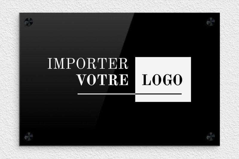 Plaque professionnelle avec logo - Plexiglass - 300 x 200 mm - noir-blanc - screws-caps - ppro-logo-001-1