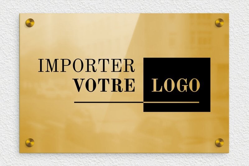 Plaque professionnelle avec logo - Laiton - 300 x 200 mm - poli - screws-caps - ppro-logo-003-1