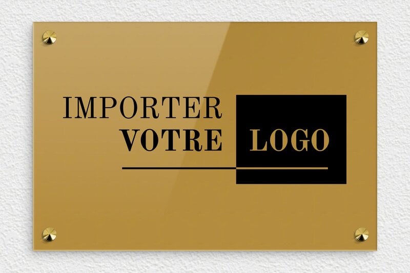 Plaque professionnelle avec logo - Plexiglass - 300 x 200 mm - or-fonce-noir - screws-caps - ppro-logo-006-1