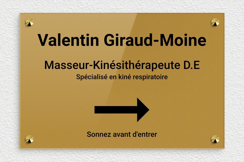 Plaque Kiné - Plexiglass - 300 x 200 mm - or-fonce-noir - screws-caps - ppro-masseur-kine-004-2