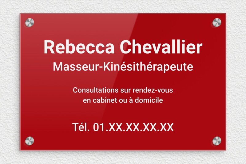 Plaque Kiné - Plexiglass - 300 x 200 mm - rouge-blanc - screws-caps - ppro-masseur-kine-005-2