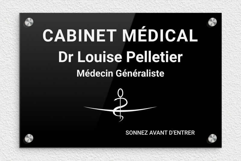 Plaque professionnelle docteur personnalisée - Plexiglass - 300 x 200 mm - noir-blanc - screws-caps - ppro-medecin-002-4