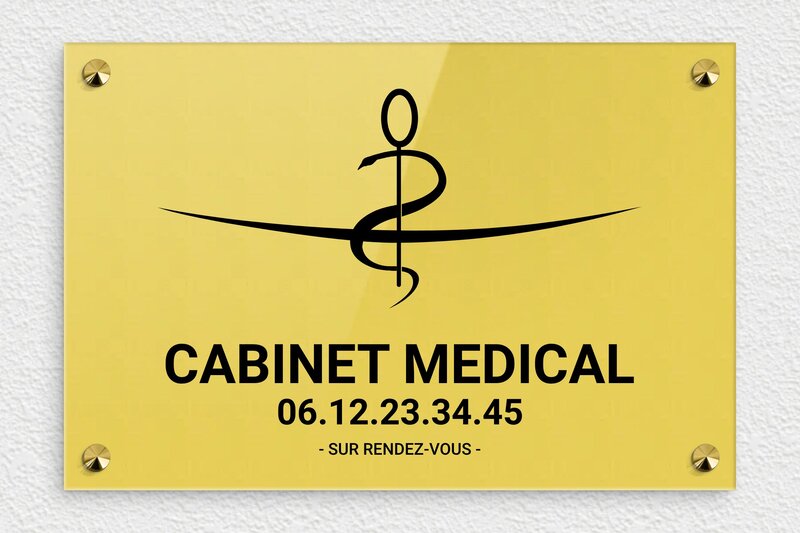 Plaque medecin - Plaque professionnelle médecin - Plexiglass - 300 x 200 mm - or-clair-noir - screws-caps - ppro-medecin-005-1