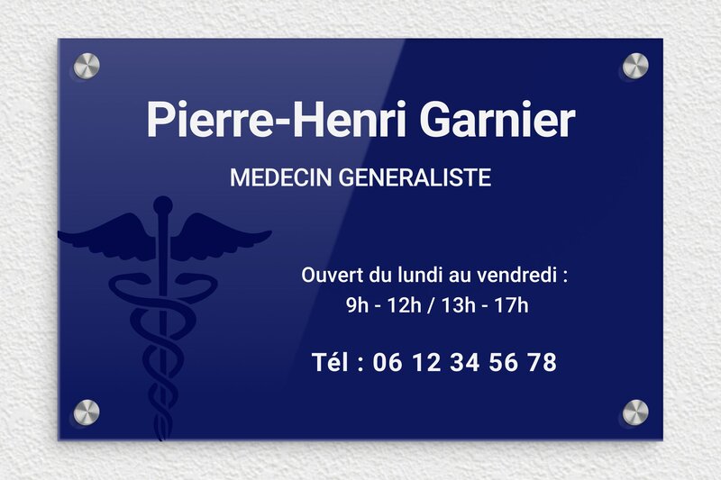 Plaque professionnelle médecin généraliste - Plexiglass - 300 x 200 mm - custom - screws-caps - ppro-medecin-007-2